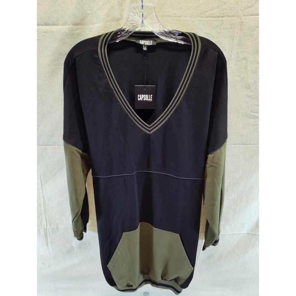 Capsulle Los Angeles V-Neck‎ Colorblock Tunic Dress Black Olive Green Small NWT